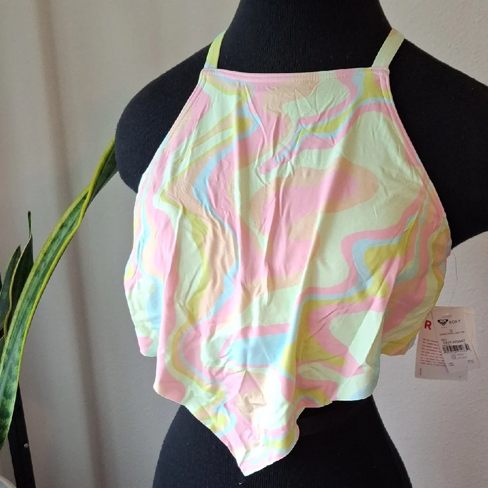Roxy Pink and Yellow Bikini Top Cropped Style Size XL - Picture 5 of 10